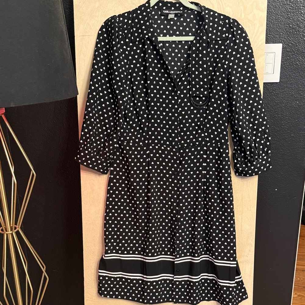 Karl Lagerfeld Black Midi Dress with White Heart Print